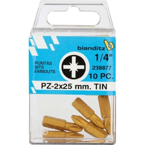 Puntas de Destornillador PZ Bianditz 1 4" TIN Cobre3x25Blister de 5 unidadesBlister de 5 unidades Cobre 3x25 (1/5)