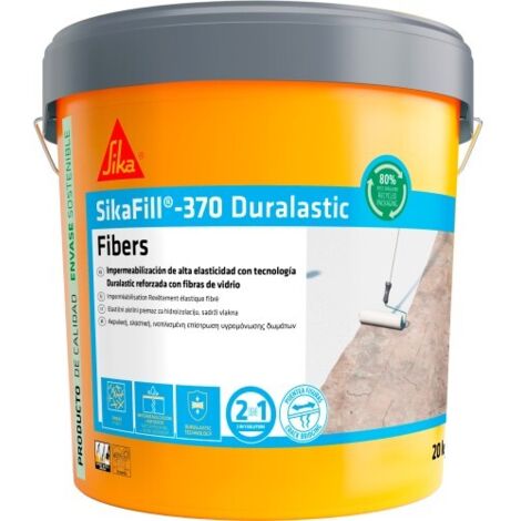 SIKA, Impermeabilización reforzada con fibra, SikaFill 370 Fibers, Rojo Teja, Pintura acrílica con fibras de vidrio para impermabilización de cubiertas y terrazas visitables, Puenteo de fisuras, 20kg