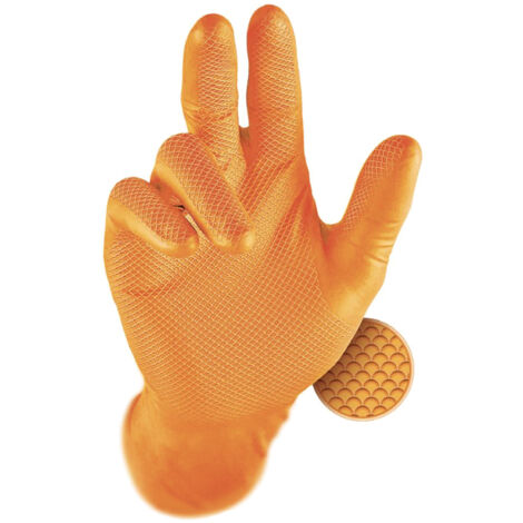 PIP Grippaz Skins 246 Guantes Nitrilo Reutilizables 6mil Textura Escama EN 388 4X43D EN ISO 374-1 Tipo B Caja 50 uds NaranjaSPack de 50S Naranja Pack de 50