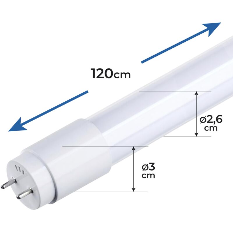 Tube LED 120cm 360º T8 G13 18W 1800LM Connexion latérale Blanc Froid 6500K  - Lot de 4 U.