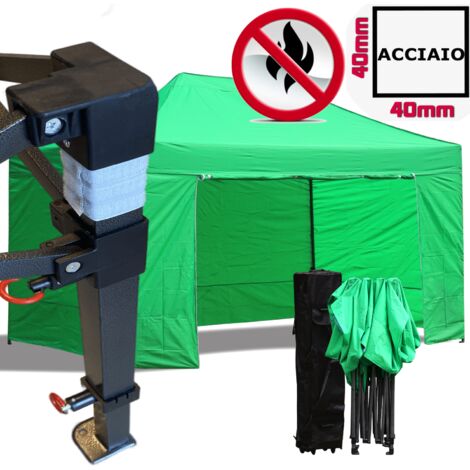 Gazebo 3x4,5m verde certificato IGNIFUGO pieghevole portatile estendibile richiudibile estensibile acciaio con laterali per fiere eventi stand chiosco tenda tendone mercato mercatino (1/5)