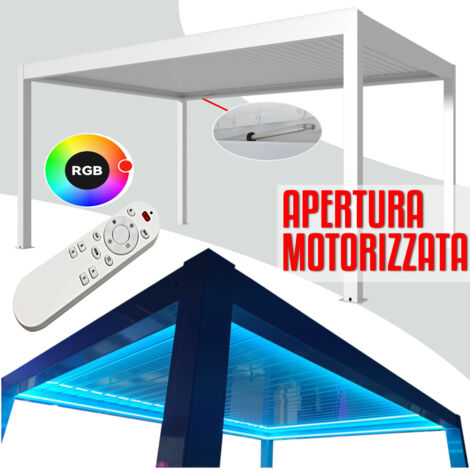 Pergola bioclimatica 6x3m apertura lamelle motorizzata con impianto led rgb - Bianco (1/5)