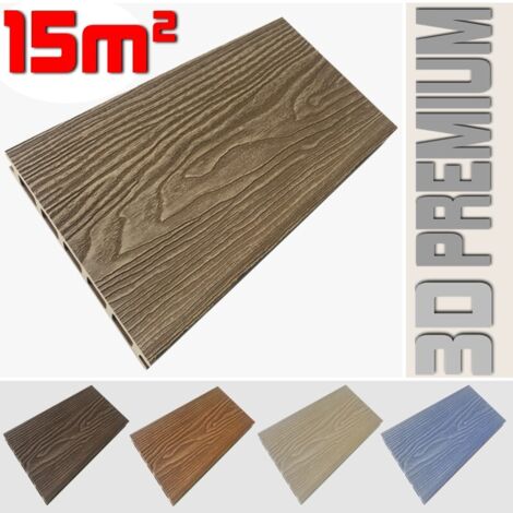 Listone WPC 3D 15m² per pavimentazione decking colore Teak Plus effetto legno listone 146x2200mm spessore 25mm (1/5)