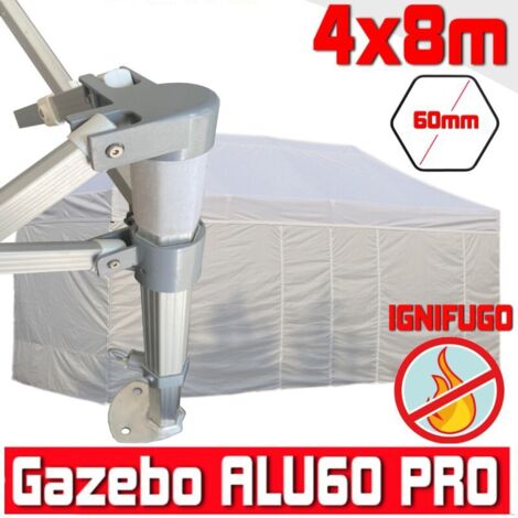 Gazebo 4x8 m bianco certificato IGNIFUGO pieghevole alluminio piantone esagonale 60mm portatile estendibile richiudibile estensibile acciaio con laterali per fiere eventi stand chiosco tenda tendone m (1/5)