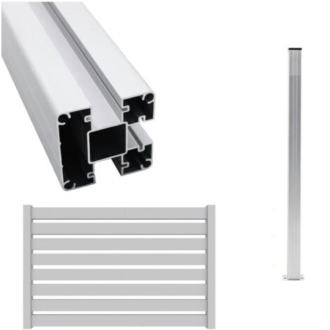 Palo Alluminio colore Bianco per recinzioni frangivento staccionate sezione 80x80mm H 185cm con piastra di ancoraggio, tappo e profili