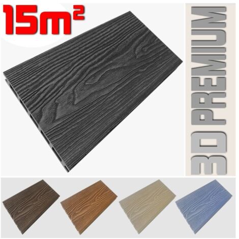 Listone WPC 3D 15m² per pavimentazione decking colore Antracite effetto legno listone 146x2200mm spessore 25mm (1/5)