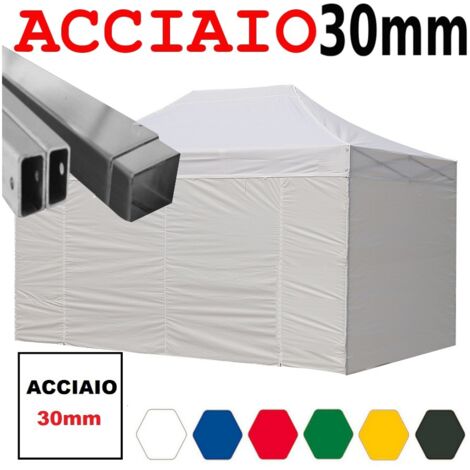 Gazebo 3x4,5 m bianco pieghevole portatile estendibile richiudibile estensibile acciaio con laterali per fiere eventi stand chiosco tenda tendone mercato mercatino