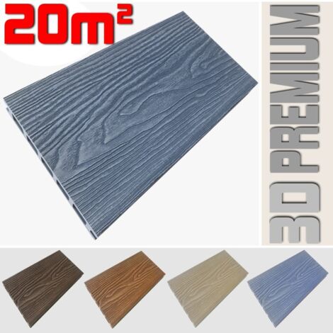 Listone WPC 3D 20m² per pavimentazione decking colore Smoky Grey effetto legno listone 146x2200mm spessore 25mm (1/5)