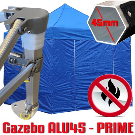 Gazebo 3x3 m blu certificato IGNIFUGO pieghevole alluminio piantone esagonale 45mm portatile estendibile richiudibile estensibile acciaio con laterali per fiere eventi stand chiosco tenda tendone merc (1/5)