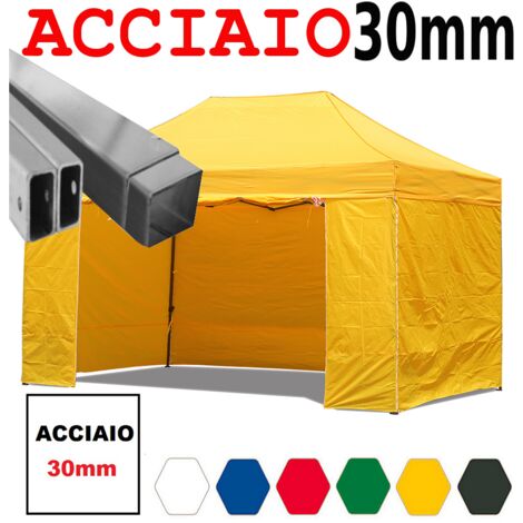 Gazebo 3x4,5 m giallo pieghevole portatile estendibile richiudibile estensibile acciaio con laterali per fiere eventi stand chiosco tenda tendone mercato mercatino