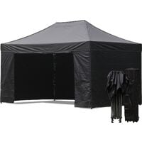 Gazebo 3x4,5 m nero pieghevole portatile estendibile richiudibile  estensibile acciaio con laterali per fiere eventi