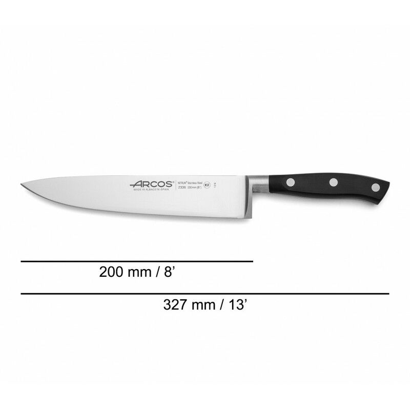 ARCOS Serie 2900 - Cuchillo Profesional Carnicero Ancho 20 cm Acero NITRUM.  Rojo