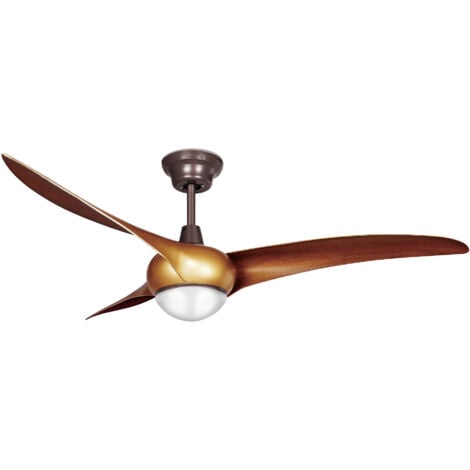 Helix Ventilador de Techo con Luz LED Cálida de 3000K. Ventilador Silencioso Motor DC con 5 Velocidades, Programable y Función Invierno/Verano Giro Inverso. Acero Marrón Madera
