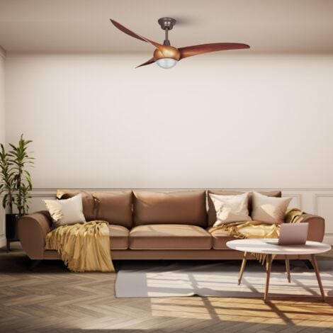 Helix Ventilador de Techo con Luz LED Cálida de 3000K. Ventilador Silencioso Motor DC con 5 Velocidades, Programable y Función Invierno/Verano Giro Inverso. Acero Marrón Madera