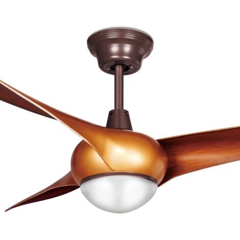 Helix Ventilador de Techo con Luz LED Cálida de 3000K. Ventilador Silencioso Motor DC con 5 Velocidades, Programable y Función Invierno/Verano Giro Inverso. Acero Marrón Madera