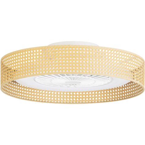 Bea Ventilador de techo con luz LED. Silencioso. 6 velocidades. Regulador Intensidad y Temperatura de Color. Mimbre.