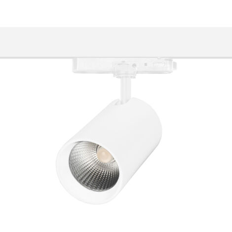 Tent Proyector de Carril LED 24.6W Diámetro 9cm. Blanco Neutro 4000K y 2103lm. Sistema de Carril Compatible con Carril Trifásico. Proyector Orientable y de Fácil Instalación. Color Blanco