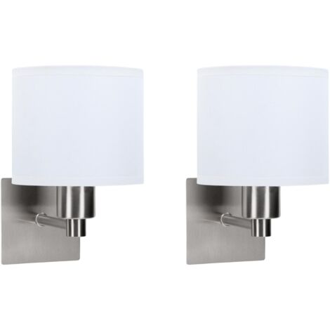 FORLIGHT LYON (2 unidades) Aplique de Pared para Dormitorio de Níquel Satinado y Pantalla Textil Blanca. Lámpara para Cabecero de Cama. Para Bombilla E27