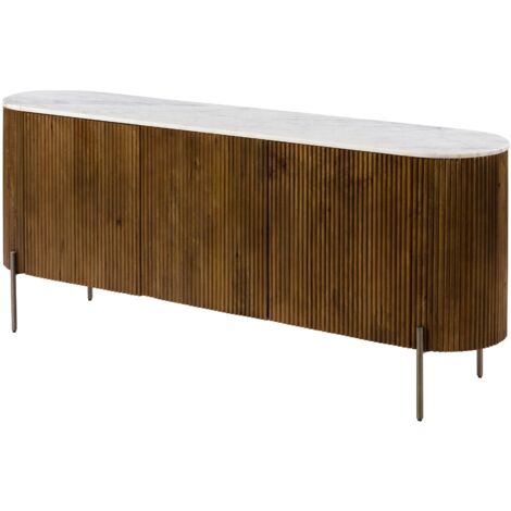 Sideboard Mango 180x40x76 braun lackiert / Marmor weiß BARCELONA 201
