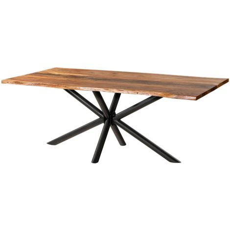 Baumtisch Akazie 240x100x74 natur lackiert / Epoxid schwarz, Kreuzgestell rund anthrazit matt EPOXY (1/4)