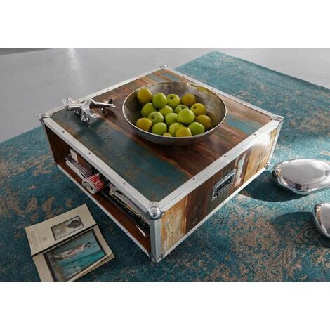 Couchtisch Altholz 80x80x42 mehrfarbig lackiert INDUSTRIAL 101