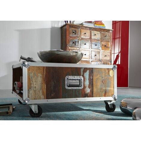 Couchtisch Altholz 80x80x42 mehrfarbig lackiert INDUSTRIAL 101