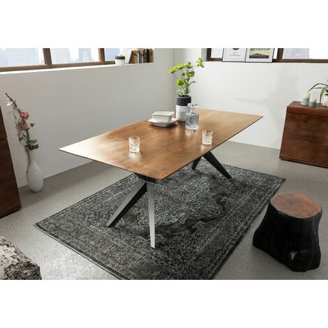 Esstisch Akazie 220x100x76 natur lackiert Beine anthrazit glänzend SWISS EDGE 37