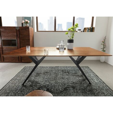 Esstisch Akazie 220x100x76 natur lackiert Beine anthrazit glänzend SWISS EDGE 37