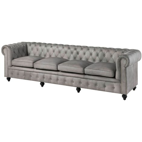 Sofa 4-Sitzer Echtleder 274x82x75 grau CHESTERFIELD 204