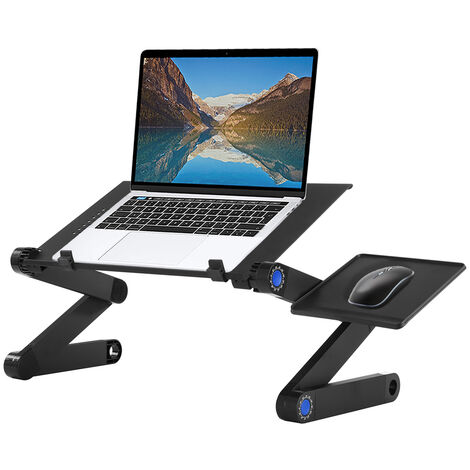 Support de table pour ordinateur portable pliable et ajustable à 360° avec  support de souris à double ventilateur noir