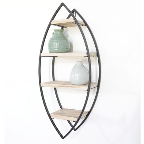Étagère Murale Paris Prix – 3 Niveaux Ovale 110cm, Rotin Beige Naturel (NEUF)