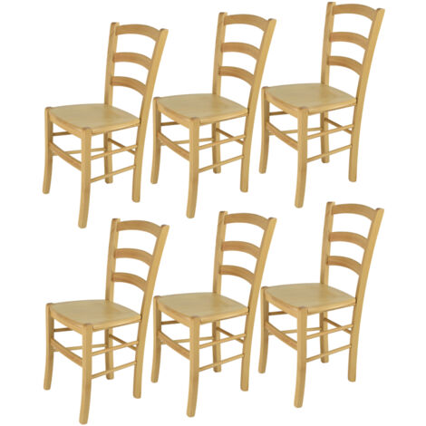 Tommychairs - Set 6 chaises VENICE pour cuisine, bar et salle à manger, robuste structure en bois de hêtre peindré en couleur naturelle et assise en bois