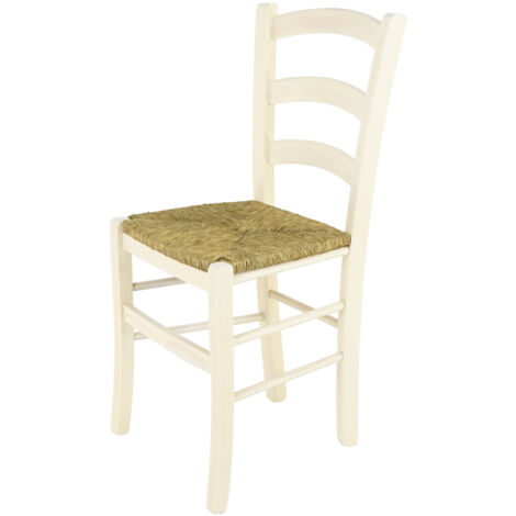Tommychairs - Chaise VENICE pour cuisine, bar et salle àmanger, robuste structure en bois de hêtre peindré en couleur anilnie blanche et assise en paille (1/5)