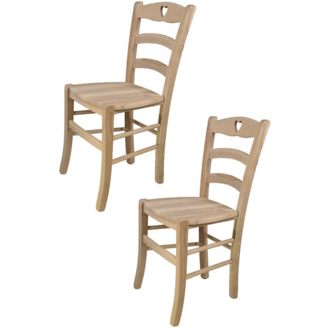 T M C S – Set de 2 chaises Cuore en bois de hêtre poli – Assise en bois naturel – Hauteur 88 cm – Pour cuisine et salle à manger