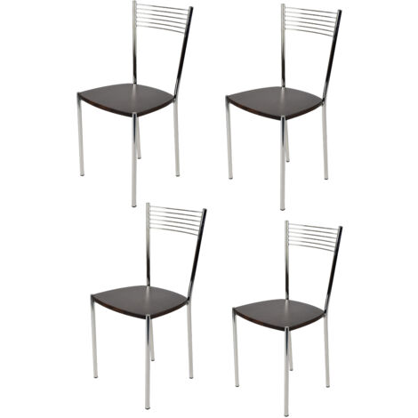 Tommychairs - Set 4 chaises ELEGANCE pour cuisine, bar et salle Ã  manger, robuste structure en acier chromÃ© et assise en bois couleur wengÃ© (1/5)