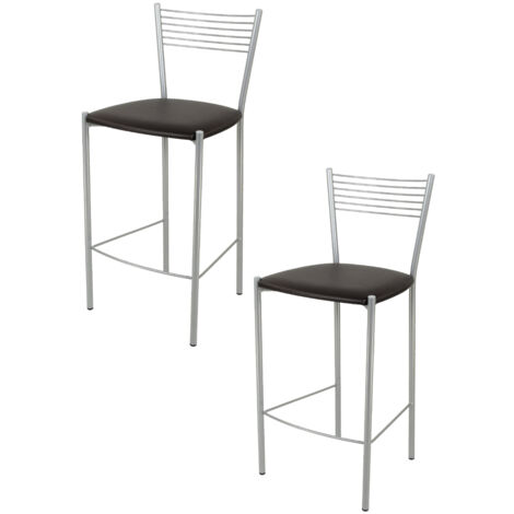 Tommychairs - Set 2 tabourets ELEGANCE pour cuisine, bar et salle Ã  manger, robuste structure en acier peindrÃ© en couleur aluminium et assise rembourrÃ©e et revÃªtue en cuir artificiel moka (1/5)