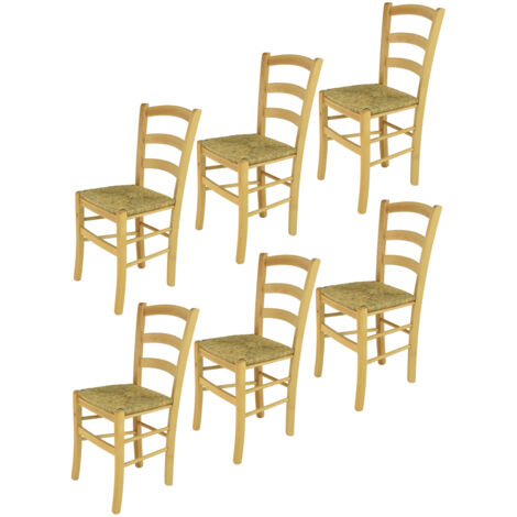 Tommychairs - Set 6 chaises VENICE pour cuisine, bar et salle à manger, robuste structure en bois de hêtre peindré en couleur naturelle et assise en paille