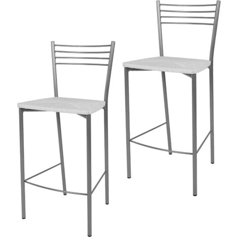 Tommychairs - Set 2 tabourets ELENA pour cuisine, bar et salle Ã  manger, robuste structure en acier peindrÃ© en couleur aluminium et assise en fausse paille couleur blanc (1/5)