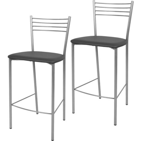 Tommychairs - Set 2 tabourets ELENA pour cuisine, bar et salle Ã  manger, robuste structure en acier peindrÃ© en couleur aluminium et assise rembourrÃ©e et revÃªtue en cuir artificiel couleur gris fon (1/5)