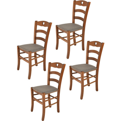 Tommychairs - Set 4 chaises CUORE pour cuisine, bar et salle à manger, robuste structure en bois de hêtre peindré en noyer clair et assise rembourrée et revêtue en tissu couleur chevreuil (1/5)