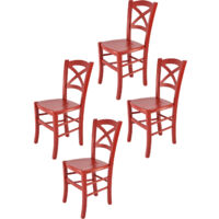 Tommychairs - Set 4 chaises CROSS pour cuisine, bar et salle àmanger, robuste structure en bois de hêtre laqué en couleur rouge et assise en bois