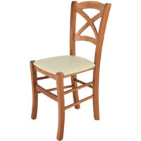 Tommychairs - Chaise CROSS pour cuisine, bar et salle àmanger, robuste structure en bois de hêtre peindré en couleur cerisier et assise rembourrée et revêtue en cuir artificiel couleur ivoire