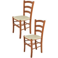 Tommychairs - Set 2 chaises VENICE pour cuisine, bar et salle àmanger, robuste structure en bois de hêtre peindré en couleur cerisier et assise rembourrée et revêtue en cuir artificiel couleur i