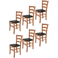 Tommychairs - Set 6 chaises VENICE pour cuisine, bar et salle àmanger, robuste structure en bois de hêtre peindré en couleur cerisier et assise rembourrée et revêtue en cuir artificiel couleur n