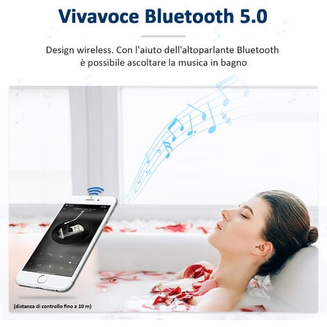 SONNI Specchio Bagno Retroilluminato con Luce e Bluetooth Versione 5.0  120x70 cm,Display per Orologio e