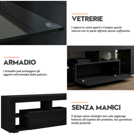 SIRHONA Mobile TV Led Nero 140x35x50.5cm,Colore Regolabile, Portata 30 kg Adatto per Soggiorno o Camera da Letto