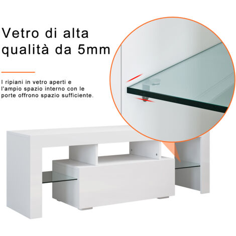 SIRHONA Mobile TV 130x35x45cm Mobile TV Led Bianco Illuminazione LED RGB con Colore Regolabile Portata 30 kg Adatto per Soggiorno o Camera da Letto