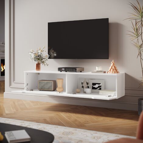 SIRHONA Mobile TV Mobile da Soggiorno Porta TV 2 Cassetto con LED Design Moderno 140x35x30cm Bianco