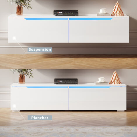 SIRHONA Mobile TV Mobile da Soggiorno Porta TV 2 Cassetto con LED Design Moderno 140x35x30cm Bianco