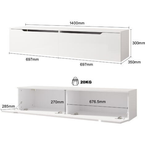 SIRHONA Mobile TV Mobile da Soggiorno Porta TV 2 Cassetto con LED Design Moderno 140x35x30cm Bianco
